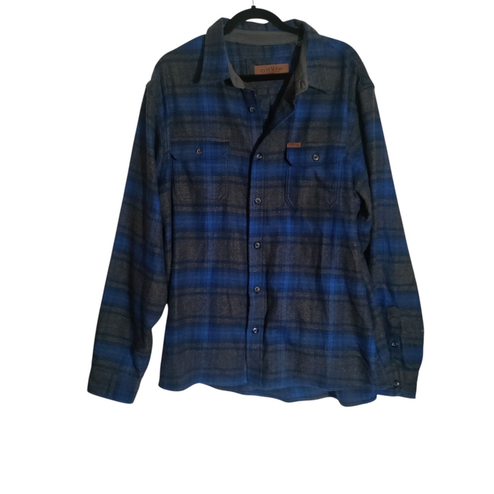 Orvis Shirt Mens‎ XLarge Blue Black Long Sleeve Button Up Flannel Thick Workwear